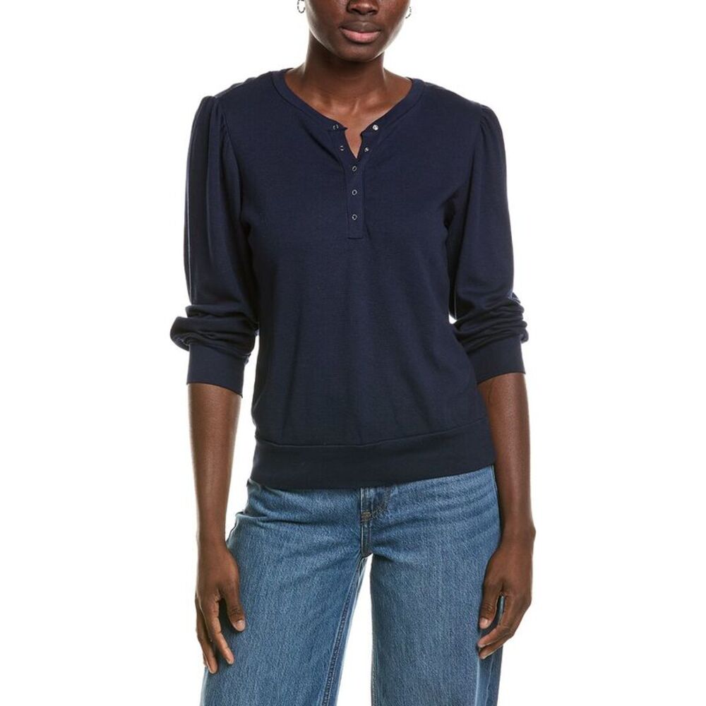 Michael Stars Womens  Sophy Puff Sleeve Henley T-Shirt, Blue